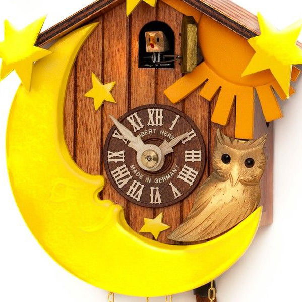 Chalet 1day children's cuckoo clock with carved sun, moon, stars and