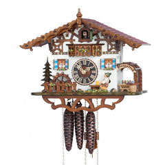 1-day musical (playing 'Edelweiss') chalet cuckoo clock with moving beer drinker and water wheel by Trenkle Uhren