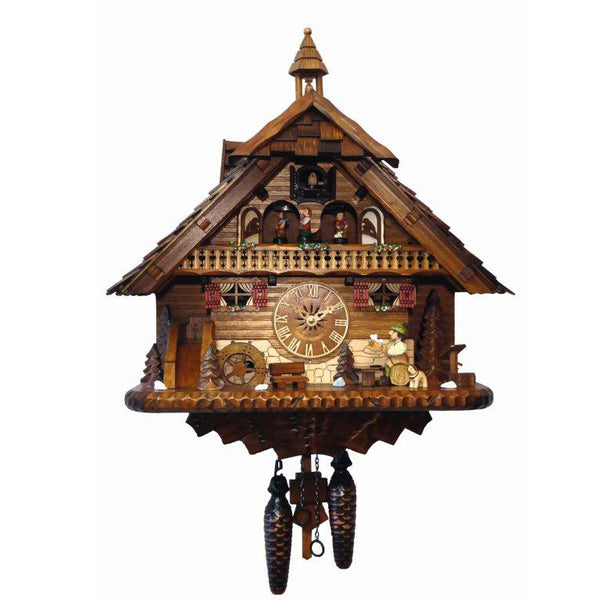 Chalet Style Black Forest 1-day musical cuckoo clock with moving beer drinker, moving dancers 43 cm by Engstler