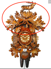 (Top section of) Carved 8-day Hunting style cuckoo clock with stag 57cm by August Schwer