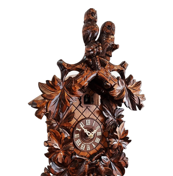 Carved 8-day Owl cuckoo clock 46cm by August Schwer