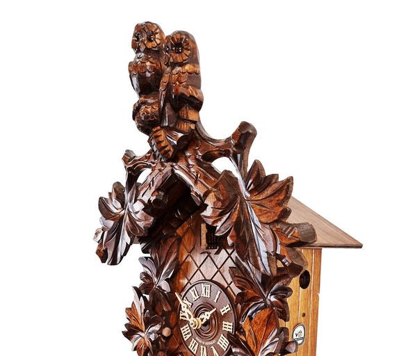 Carved 8-day Owl cuckoo clock 46cm by August Schwer