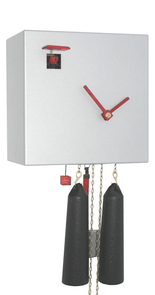  Cuckoo Clock - 'Cube' Modern Art Style Cuckoo Clock 1 day movement (Silver) by Rombach & Haas - Cuckoo Collections