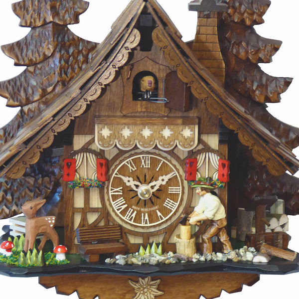 Chalet Style Black Forest 1-day cuckoo clock with moving wood cutter 28 cm by Engstler
