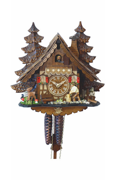 Chalet Style Black Forest 1-day cuckoo clock with moving wood cutter 28 cm by Engstler