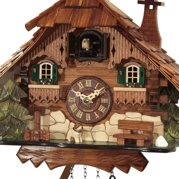 Chalet-style Black Forest battery-powered musical cuckoo clock with dog 23 cm by Engstler