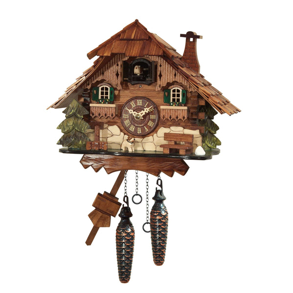 Chalet-style Black Forest battery-powered musical cuckoo clock with dog 23 cm by Engstler