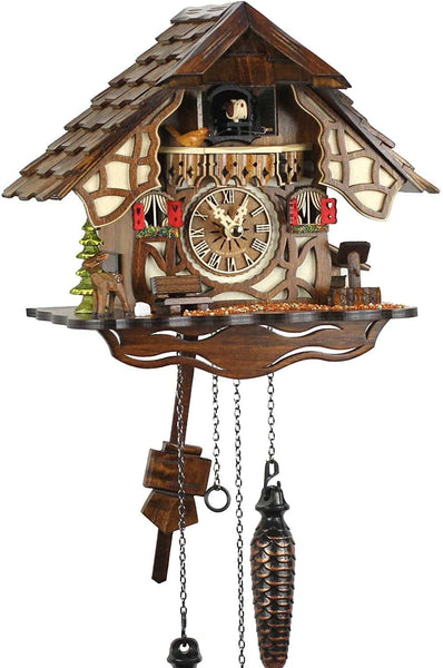  Cuckoo Clock - Chalet-style Black Forest battery-powered cuckoo clock with bird and deer 25 cm by Engstler - Cuckoo Collections
