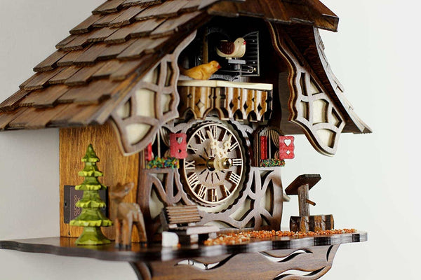  Cuckoo Clock - Chalet-style Black Forest battery-powered cuckoo clock with bird and deer 25 cm by Engstler - Cuckoo Collections