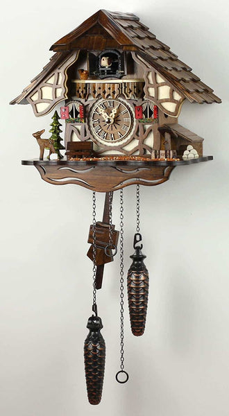  Cuckoo Clock - Chalet-style Black Forest battery-powered cuckoo clock with bird and deer 25 cm by Engstler - Cuckoo Collections