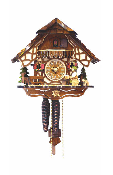 Chalet Style Black Forest 1-day cuckoo clock with moving beer drinker 27 cm by Engstler