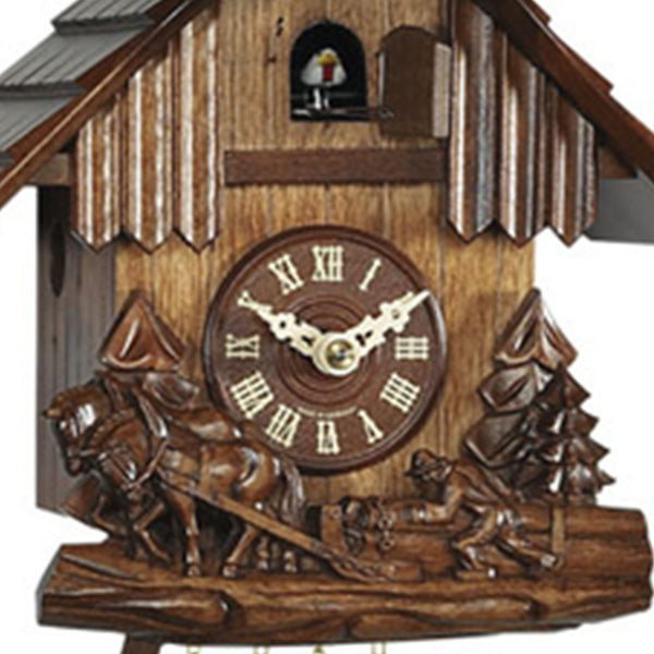 Chalet Style Black Forest 1-day cuckoo clock with hand-carved horses 21 cm by Engstler
