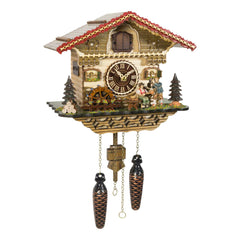  Cuckoo Clock - Chalet quartz cuckoo clock black forest house with moving beer drinker and mill wheel with music 27 cm by Trenkle Uhren - Cuckoo Collections