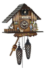 Chalet-style Black Forest "Heidi Haus" battery-powered musical cuckoo clock with moving goats 21 cm by Engstler