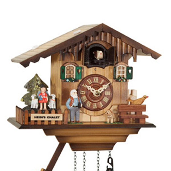 Chalet-style Black Forest "Heidi Chalet" battery-powered musical cuckoo clock with moving girl and goats 19 cm by Engstler