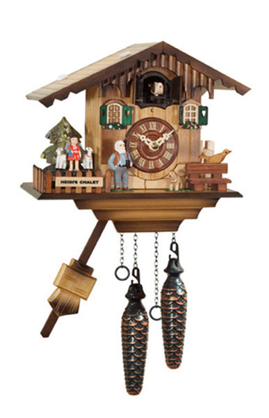 Chalet-style Black Forest "Heidi Chalet" battery-powered musical cuckoo clock with moving girl and goats 19 cm by Engstler