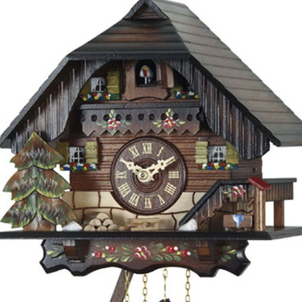 Chalet Style Black Forest 1-day cuckoo clock with hand-painted flowers 22 cm by Engstler