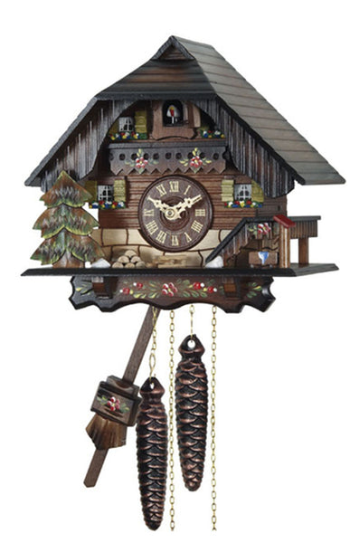 Chalet Style Black Forest 1-day cuckoo clock with hand-painted flowers 22 cm by Engstler