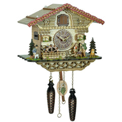 Black Forest "Heidi & Peter" chalet battery-powered cuckoo clock with turning mill-wheel & music 24 cm by Trenkle Uhren