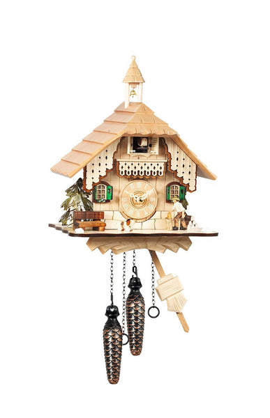 Chalet Style Black Forest 1-day cuckoo clock with moving wood cutter 29 cm by Engstler