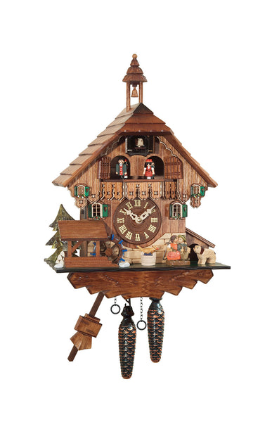 Chalet Style Black Forest 1-day musical cuckoo clock with moving 'kissing lovers', moving dancers 35 cm by Engstler