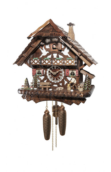 Chalet style 8-day Black Forest cuckoo clock with moving wood-chopper 43 cm by Engstler