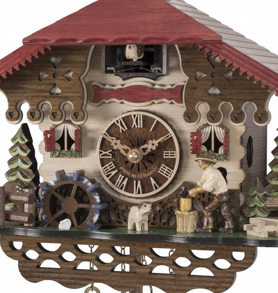 Chalet-style musical Black Forest battery-powered cuckoo clock with moving wood chopper 23 cm by Engstler