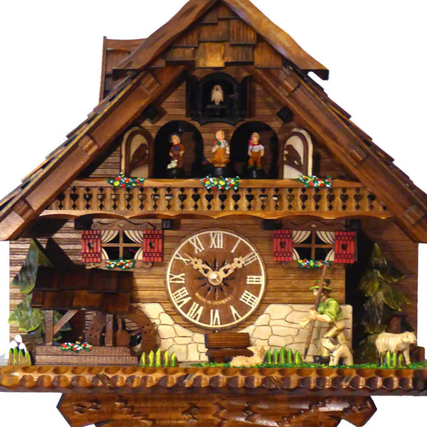 Chalet Style Black Forest 1-day musical cuckoo clock with moving mountain wanderer, moving dancers 43 cm by Engstler