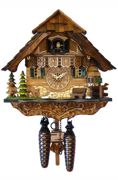  Cuckoo Clock - Chalet-style Black Forest battery-powered cuckoo clock with deer family 25 cm by Engstler - Cuckoo Collections