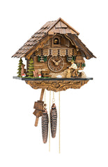 Chalet Style Black Forest 1-day cuckoo clock with moving wood cutter 25 cm by Engstler