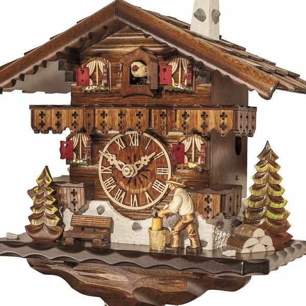 Chalet Style Black Forest 1-day cuckoo clock with moving wood cutter 27 cm by Engstler