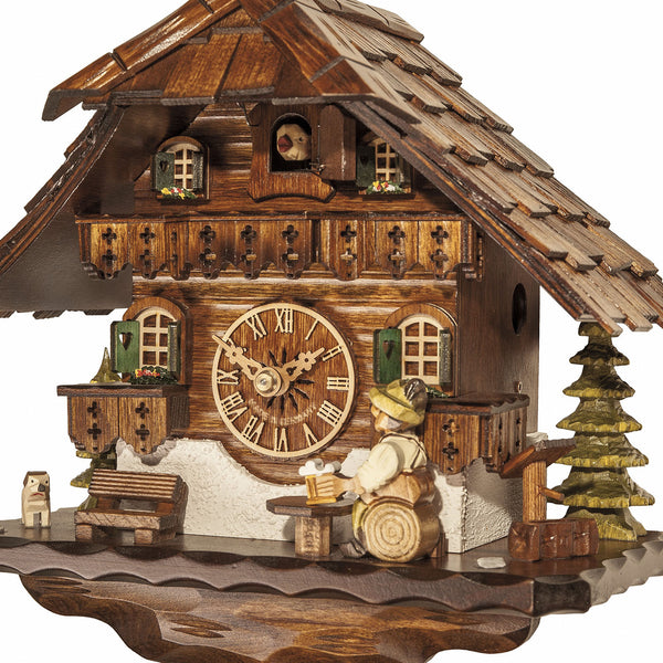 Chalet Style Black Forest 1-day cuckoo clock with moving beer drinker 27 cm by Engstler