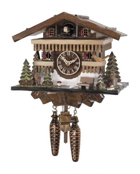  Cuckoo Clock - Chalet-style Black Forest battery-powered cuckoo clock with deer 22 cm by Engstler - Cuckoo Collections