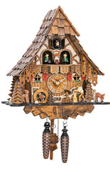Chalet-style Black Forest battery-powered musical cuckoo clock with moving dancers and wood-chopper 37 cm by Engstler