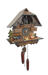 Chalet-style Black Forest battery-powered musical cuckoo clock with moving dancers, watermill-wheel, and kissing-lovers 33 cm by Engstler