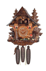 Chalet style 8-day Black Forest cuckoo clock with moving fisherman, mill-wheel, moving dancers and music 35 cm by Engstler