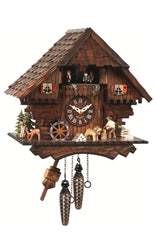 Chalet Style Black Forest 1-day musical cuckoo clock with moving wood cutter, moving dancers 33 cm by Engstler