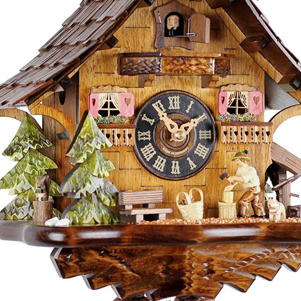 Chalet Style Black Forest 1-day cuckoo clock with moving wood cutter 35 cm by Engstler