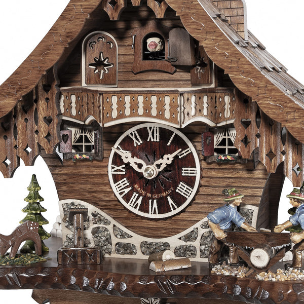 Chalet style 8-day Black Forest cuckoo clock with moving wood-cutters 33 cm by Engstler