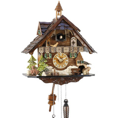 Chalet-style Black Forest battery-powered musical cuckoo clock with dog 42 cm by Engstler