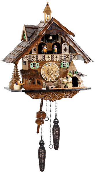 Chalet Style Black Forest 1-day musical cuckoo clock with moving beer drinker, moving dancers 42 cm by Engstler