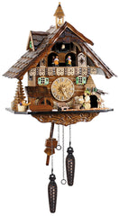 Chalet Style Black Forest 1-day musical cuckoo clock with moving beer drinker, moving dancers 42 cm by Engstler