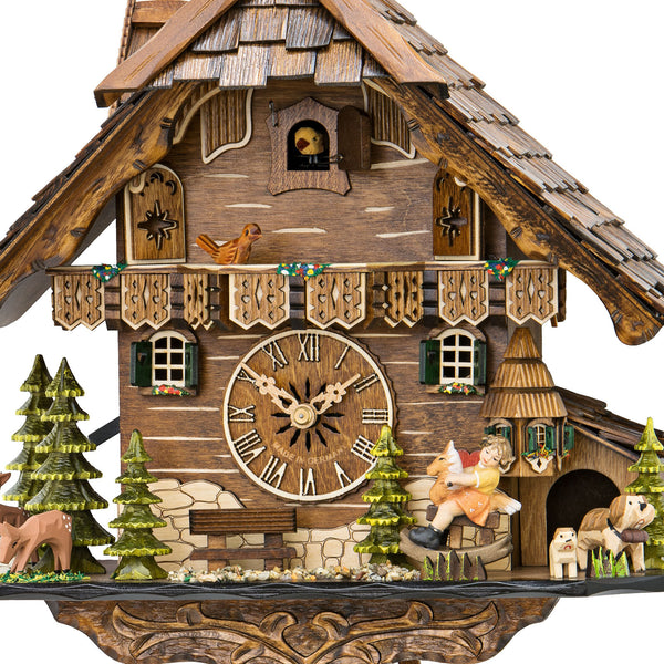 Chalet style 8-day Black Forest cuckoo clock with moving rocking-horse girl 42 cm by Engstler