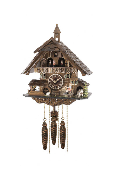 Chalet Style Black Forest 1-day musical cuckoo clock with moving girl on rocking horse, moving dancers 42 cm by Engstler