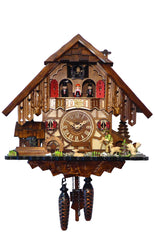 Chalet Style Black Forest 1-day musical cuckoo clock with moving mountain wanderer, moving dancers 33.5 cm by Engstler