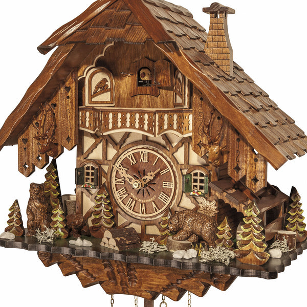 Chalet style 8-day Black Forest cuckoo clock with moving bear 42 cm by Engstler
