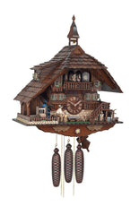 Chalet style 8-day Black Forest cuckoo clock with moving wood-chopper, moving dancers and music 58 cm by Engstler