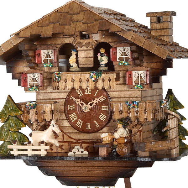 Chalet Style Black Forest 1-day musical cuckoo clock with moving beer drinker and goat, moving dancers 28 cm by Engstler