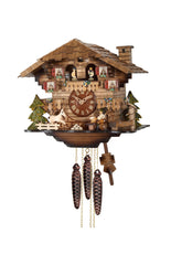 Chalet Style Black Forest 1-day musical cuckoo clock with moving beer drinker and goat, moving dancers 28 cm by Engstler