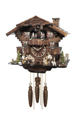 Chalet Style Black Forest 1-day musical cuckoo clock with moving wood cutter & beer drinker, moving dancers 28 cm by Engstler
